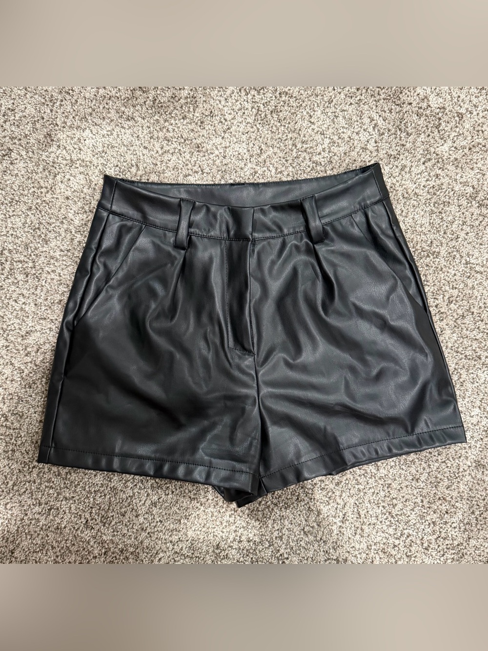 Black Faux Leather Women’s High-Waist Shorts